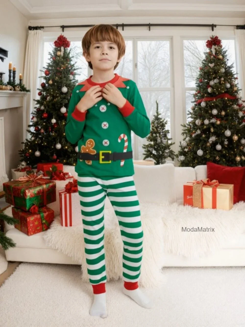 100% Cotton Kids Christmas Pajama Set Long Sleeve Toddler Boys Girls Sleepwear